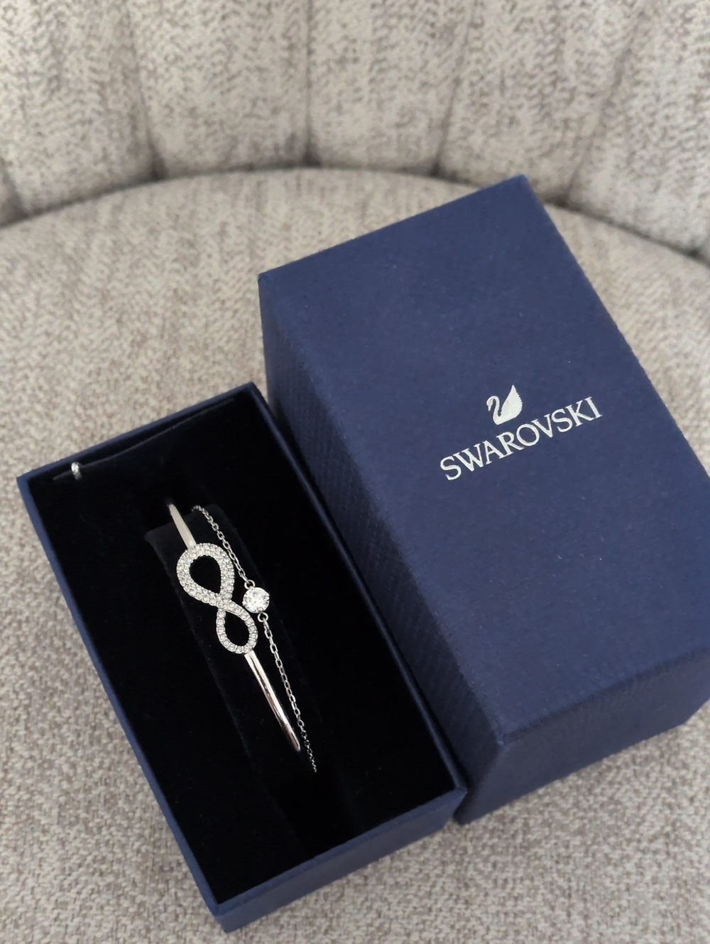 Swarovski Silver Crystal Infinity Bracelet with Chain Accent